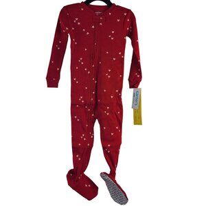 NWT Child Of Mine By Carters Red Footed Pajamas With White Hearts Size 2T
